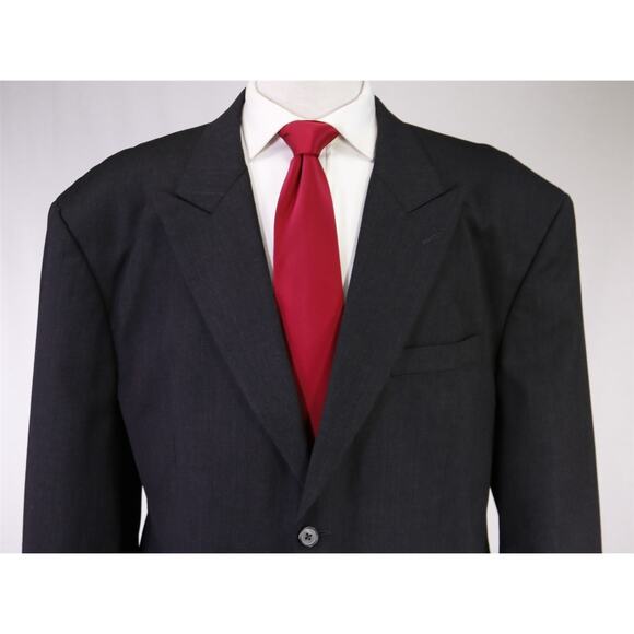 Custom Tailored Solid Charcoal Gray 1-Btn Peak Lapel Wool Suit Athletic 50S - Picture 3 of 10